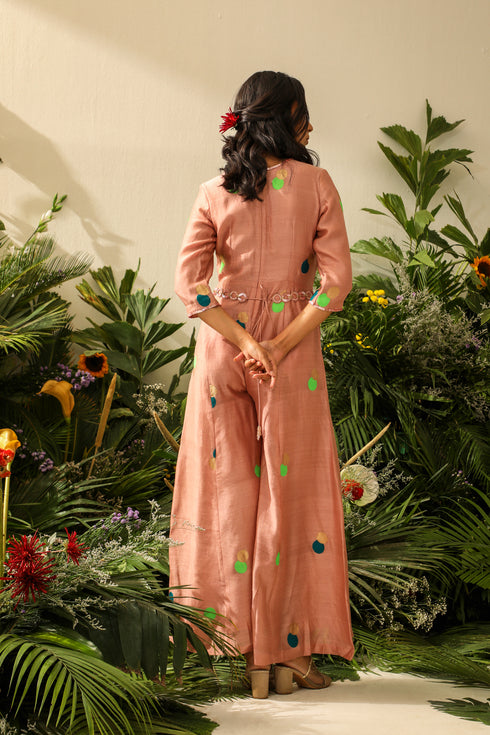 Noorani Peachy Keen Polka Dot Chinia Silk Jumpsuit