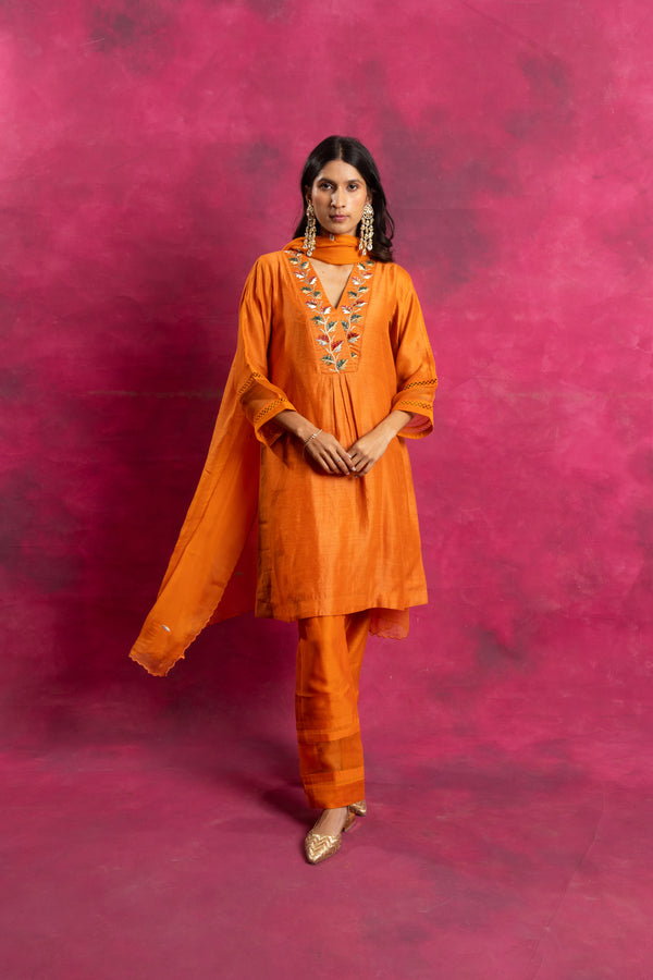 Roopsaar Kurta Set with Dupatta in Pepper Orange