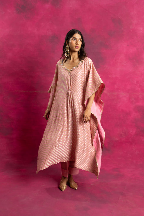 Mahak Kaftan Set in Pastel Pink