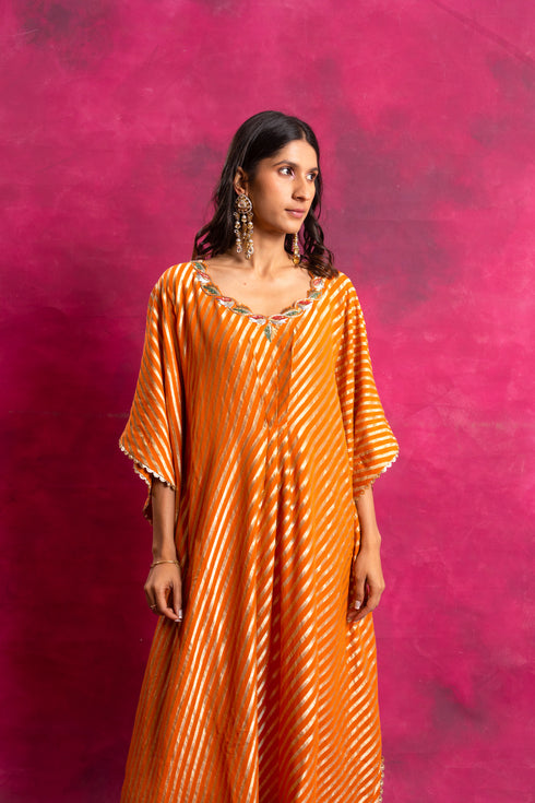 Mahak Kaftan Set in Pepper Orange