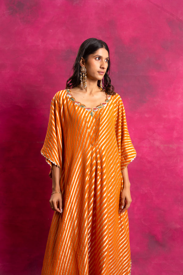 Mahak Kaftan Set in Pepper Orange