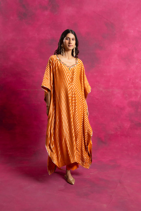 Mahak Kaftan Set in Pepper Orange