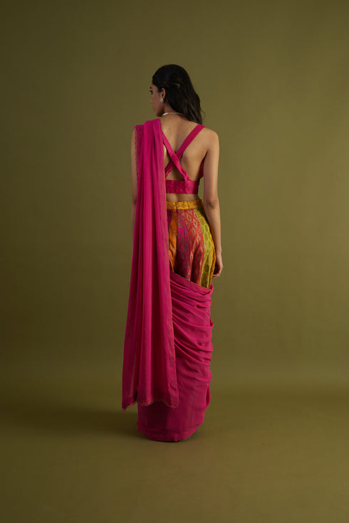 Zinnia Multicolor Sharara Drape Saree