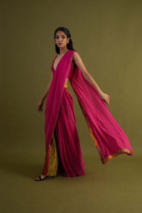 Zinnia Multicolor Sharara Drape Saree