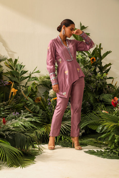 Noorani Opera Mauve Chiniya Silk Coord Set