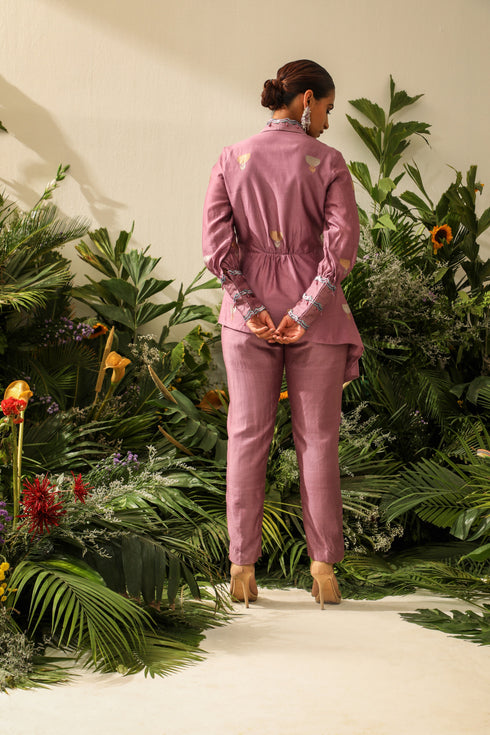 Noorani Opera Mauve Chiniya Silk Coord Set