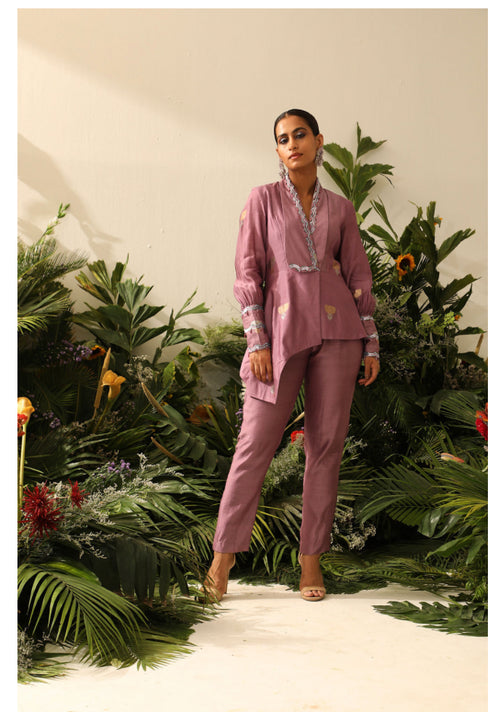 Noorani Opera Mauve Chiniya Silk Coord Set
