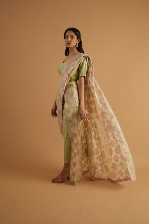 Cherry Blossom Embroidered Drape Saree