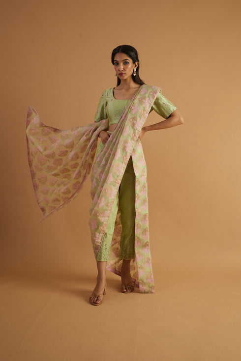 Cherry Blossom Embroidered Drape Saree