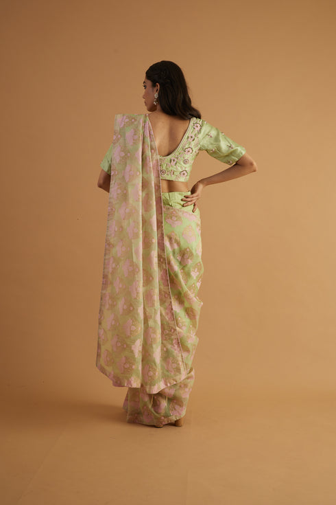 Cherry Blossom Embroidered Drape Saree