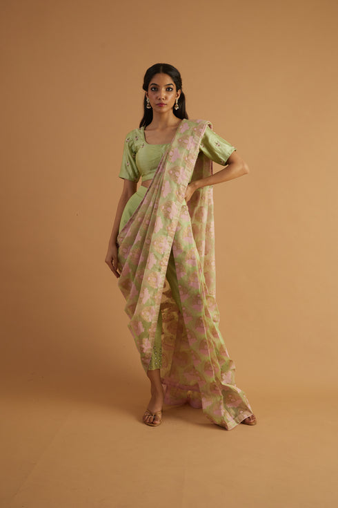 Cherry Blossom Embroidered Drape Saree