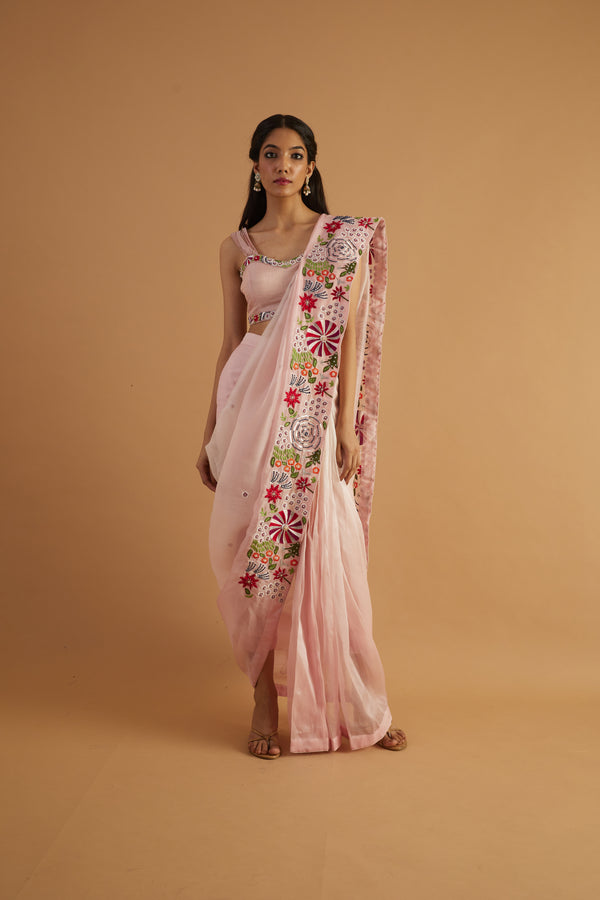 Bougainvillea Embroidered Drape Saree