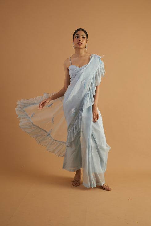 Periwinkle Drape Ruffle Saree