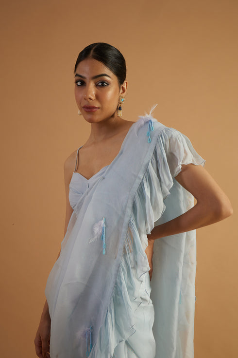 Periwinkle Drape Ruffle Saree