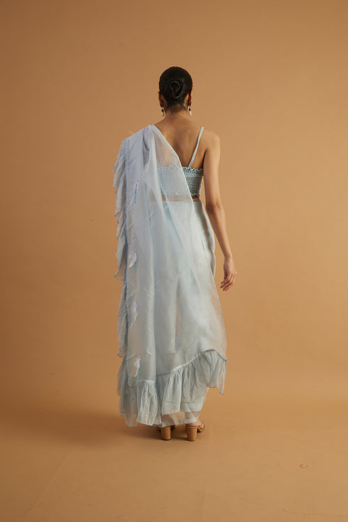 Periwinkle Drape Ruffle Saree