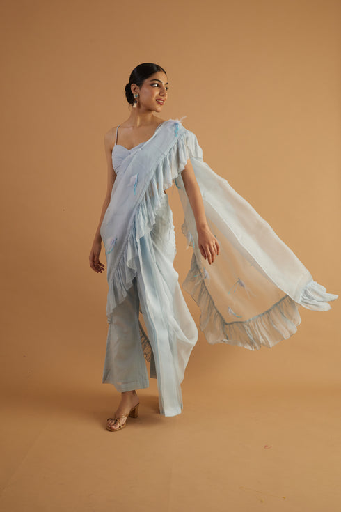 Periwinkle Drape Ruffle Saree