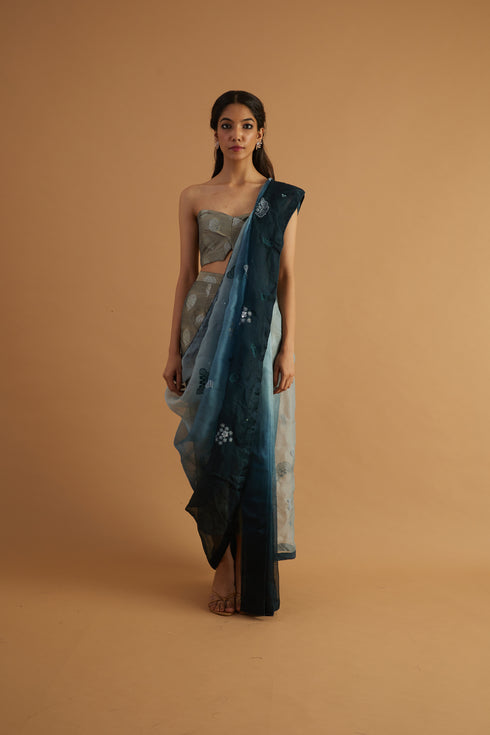 Silver Bush Organza Drape Saree