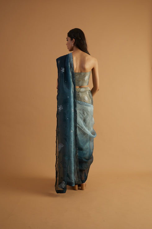 Silver Bush Organza Drape Saree
