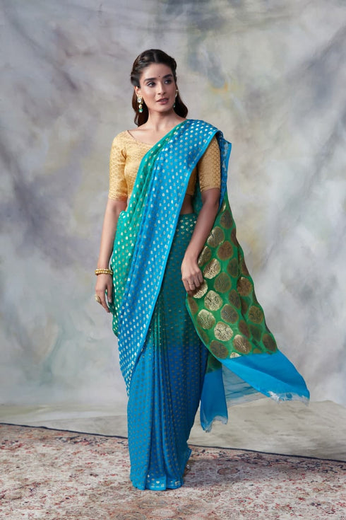 Cyan Turquoise Blue Saree