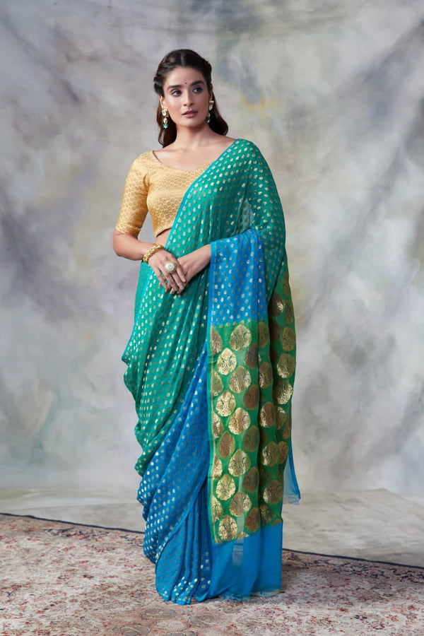 Cyan Turquoise Blue Saree