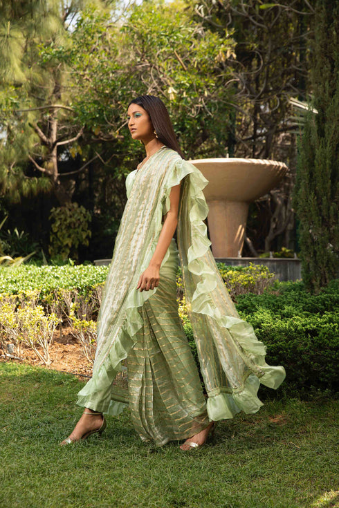 Carnation Drape Ruffle Saree