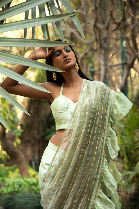 Carnation Drape Ruffle Saree