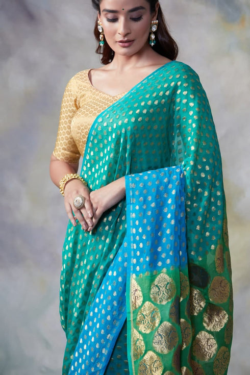 Cyan Turquoise Blue Saree