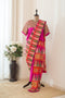 Hot Pink Multi Weave Drape Saree With Pant And Blouse
