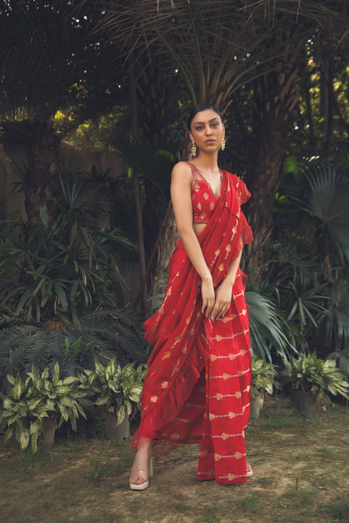 Hibiscus Drape Ruffle Saree