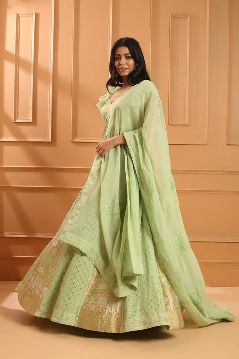 Fern Chikan Lehenga Set