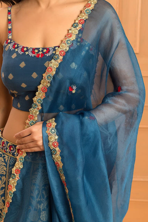 Azure Chikan Lehenga set