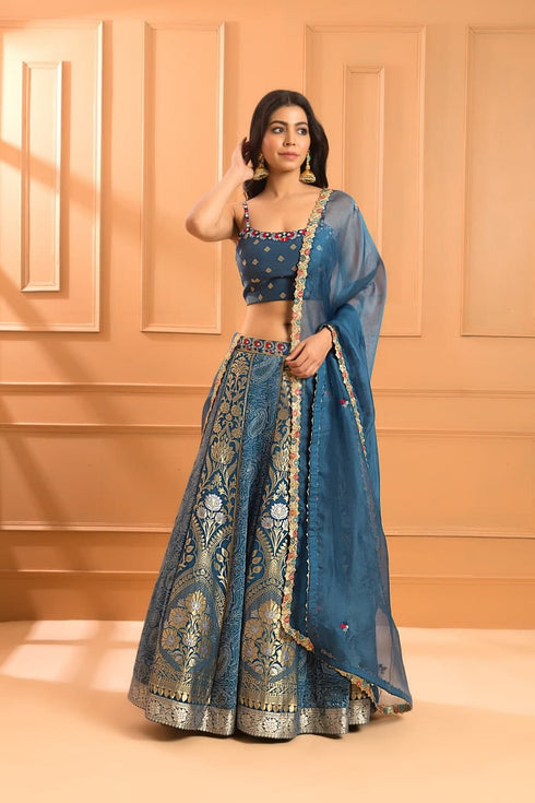 Azure Chikan Lehenga set