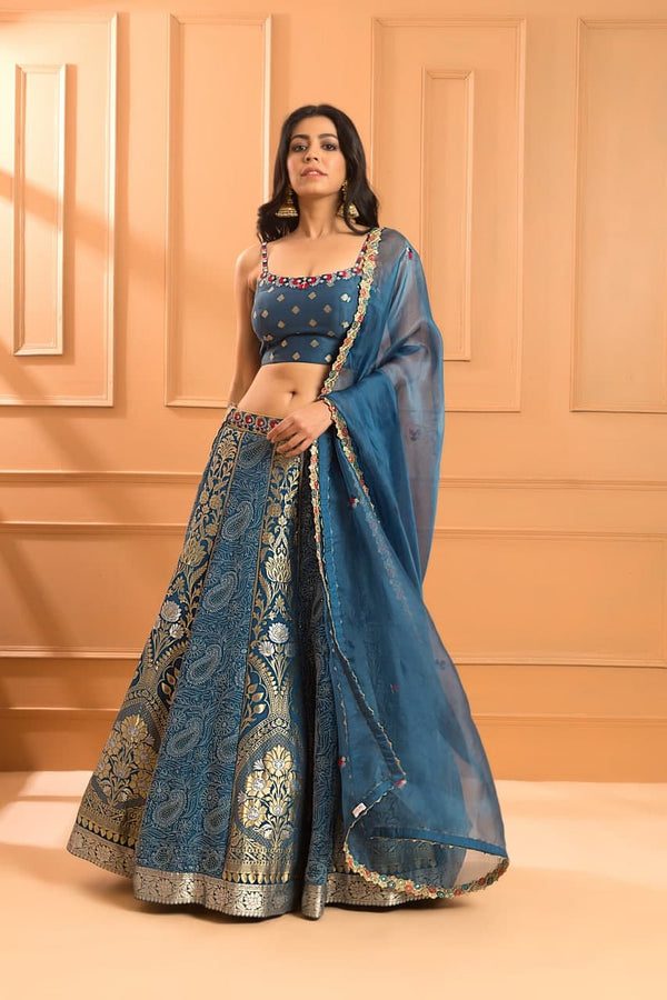 Azure Chikan Lehenga set